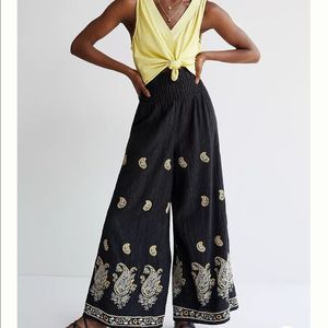 NWT Anthropologie Smocked Wide Leg Embroidered Pants 2X #072